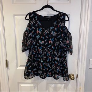 Lane Bryant Floral Cold Shoulder Smock Waist Top